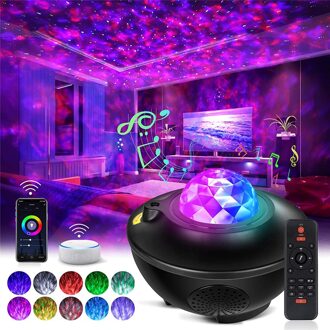 Led Galaxy Projector Ster Licht Roterende Oceaan Wave Night Verlichting Bluetooth Muziek Usb Nebula Lamp Sterrenhemel Galaxy Licht Decor zwart / ons