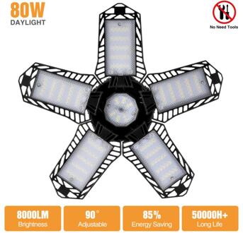 Led Garage Licht 80 / 100W Hoge Bay Workshop Plafondlamp Magazijn Verlichting Lamp Verstelbare 5 Blad Vervormbare Lamp voor Garage 80W