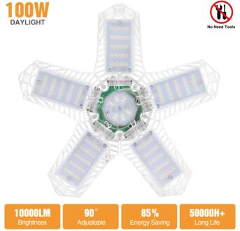 Led Garage Licht 80 / 100W Hoge Bay Workshop Plafondlamp Magazijn Verlichting Lamp Verstelbare 5 Blad Vervormbare Lamp voor Garage