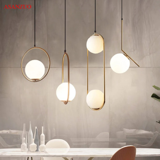 LED Glass Ball Pendant Lights Metal Hoop Hang Lamp for Bedroom Cafe Restaurant Bar Indoor Lighting Decoration Light Fixture