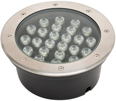 LED Grondspot - Aruz - Inbouw Rond - 24W - Waterdicht IP67 - Natuurlijk Wit 4000K - Rond - Mat Chroom - RVS Zilverkleurig