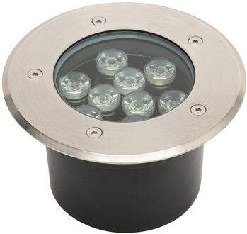 LED Grondspot - Aruz - Inbouw Rond - 9W - Waterdicht IP67 - Natuurlijk Wit 4000K - Rond - Mat Chroom - RVS Zilverkleurig