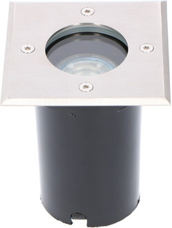 LED Grondspot - Sanola Aton - Inbouw - Vierkant - GU10 Fitting - Waterdicht IP67 - RVS Geborsteld Zilverkleurig