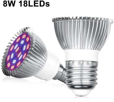 Led Grow Light Volledige Spectrum 8W 10W 30W 50W 80W E26/27 Phytolamps Groeiende lamp Lampen Voor Indoor Plant Groenten AC85-265V 8W 18LEDs