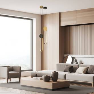 LED hanglamp 23100, zwart, gouden ring, aluminium