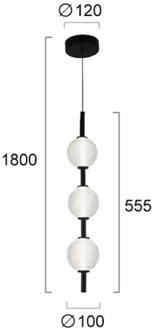 LED hanglamp Abeona, Ø 10 cm, zwart, metaal/glas, 3-lamps. zwart, helder