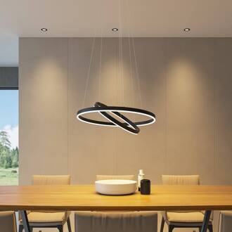 LED hanglamp Albiona, zwart, 2 ringen, Ø 60 cm zwart, wit