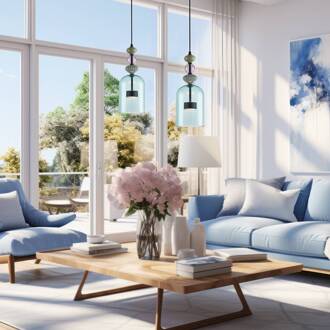 LED hanglamp Arte, kap glas, blauw, Ø 16 cm, 12 W blauw-transparant, zwart, meerkleurig