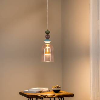 LED hanglamp Arte, kap glas, roze, Ø 16 cm, 12 W roze-transparant, messing. meerkleurig