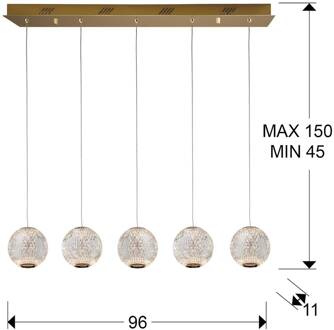LED hanglamp Austral goud/helder 5-lamps lang goud, helder