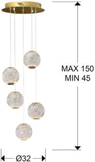 LED hanglamp Austral goud/helder 5-lamps rond goud, helder