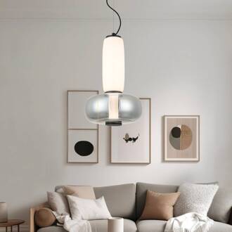 LED hanglamp Avery, rookgrijs/wit, Ø 32 cm, glas rookgrijs, opaalwit, zwart