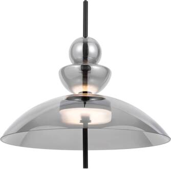 LED hanglamp Bangkok, Ø 40 cm, rookgrijs, glas rookgrijs, zwart