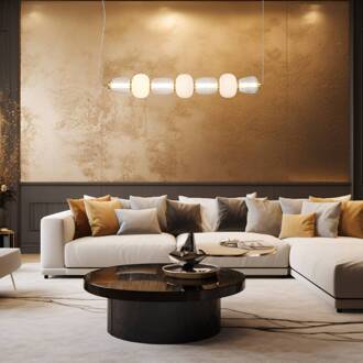 LED hanglamp Caro, glas transparant/opaal, lengte 110 cm transparant, opaal, goud