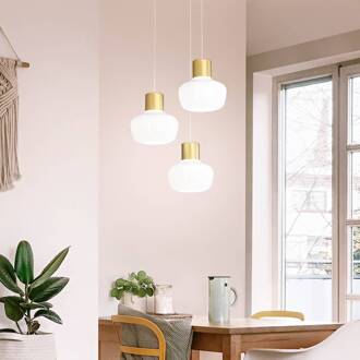 LED hanglamp cinema, 3-lamps, rond, wit, glas, dimmer