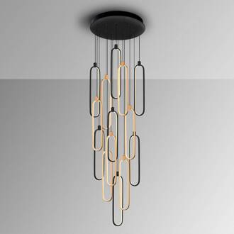 LED hanglamp Colette, 14-lichts, zwart/roségoud, rond matzwart, roségoud