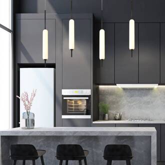 LED hanglamp CUMBERLAND, zwart, Ø 13 cm, metaal/glas zwart mat, opaalwit