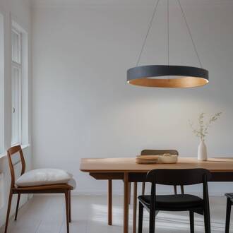 LED hanglamp Daelor, zwart, aluminium/hout, CCT, Ø70cm zwart, houtkleurig