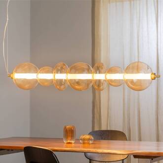 LED hanglamp Daphne, glas amber-transparant, lengte 118 cm amber-transparant, goud
