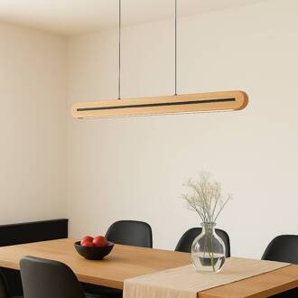 LED hanglamp Darnor, hout, CCT, lengte 100 cm licht hout, zwart