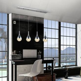 LED hanglamp Elie, 4-lamps chroom, helder