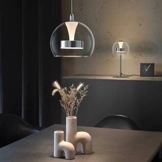 LED hanglamp Flynt, Ø 20 cm, chroomkleurig, metaal/glas, CCT chroom, helder