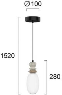 LED hanglamp Gemma, hoogte 28 cm, kleurrijk, glas/keramiek/metaal opaal, bruin, grijs, zwart