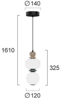 LED hanglamp Gemma, hoogte 32 cm, kleurrijk, glas/keramiek/metaal opaal, bruin, grijs, zwart