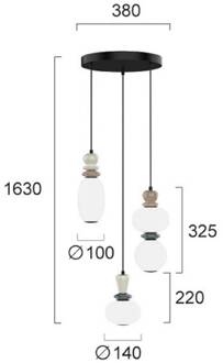 LED hanglamp Gemma, Ø 38 cm, kleurrijk, glas/keramiek, 3-lamps. opaal, bruin, grijs, zwart