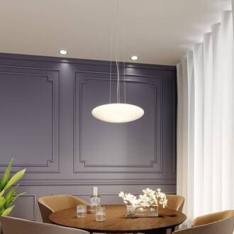 LED hanglamp Gunda, wit, glas, Ø 47 cm, dimbaar opaalwit, chroom, satijnnikkel