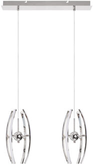 LED Hanglamp - Hangverlichting - Optra - 24W - Natuurlijk Wit 4000K - 2-lichts - Mat Chroom - Aluminium Zilverkleurig