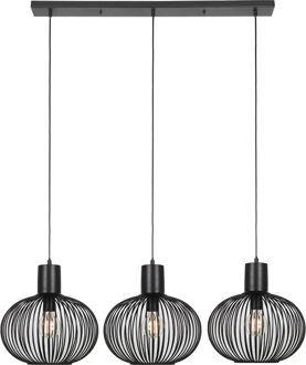 LED Hanglamp - Hangverlichting - Trion Alia - E27 Fitting - 3-lichts - Rechthoek - Mat Zwart - Metaal