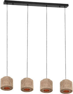 LED Hanglamp - Hangverlichting - Trion Alisa - E27 Fitting - 4-lichts - Rechthoek - Bruin - Jute