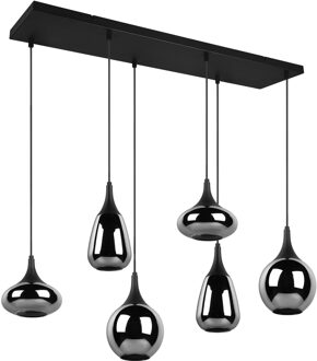 LED Hanglamp - Hangverlichting - Trion Artina - 6 Lichtpunten - E14 Fitting - Rechthoek - Mat Zwart - Metaal
