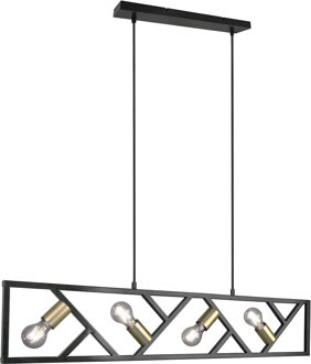 Led Hanglamp - Hangverlichting - Trion Bula - E27 Fitting - 4-lichts - Rechthoek - Mat Zwart - Aluminium