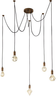 LED Hanglamp - Hangverlichting - Trion Cardino - E27 Fitting - 5-lichts - Rond - Antiek Koper - Aluminium Koperkleurig