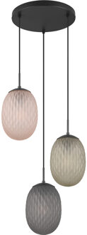 LED Hanglamp - Hangverlichting - Trion Feget - E27 Fitting - 3-lichts - Rond - Mat Zwart - Metaal