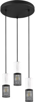 LED Hanglamp - Hangverlichting - Trion Josh - E27 Fitting - 3-lichts - Rond - Zwart Wit - Metaal