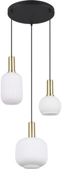 LED Hanglamp - Hangverlichting - Trion Pala - 3x Lichtpunten - E27 Fitting - Wit Glas - Mat Messing - Metaal