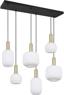 LED Hanglamp - Hangverlichting - Trion Pala - 6x Lichtpunten - E27 Fitting - Wit Glas - Mat Messing - Metaal