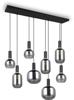 LED Hanglamp - Hangverlichting - Trion Pala - 8x Lichtpunten - E27 Fitting - Verchroomd Glas - Mat Zwart - Metaal