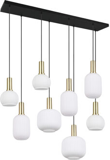 LED Hanglamp - Hangverlichting - Trion Pala - 8x Lichtpunten - E27 Fitting - Wit Glas - Mat Messing - Metaal
