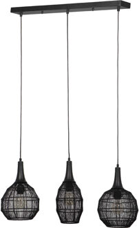 LED Hanglamp - Hangverlichting - Trion Sorana - E27 Fitting - 3-lichts - Rechthoek - Mat Zwart - Metaal