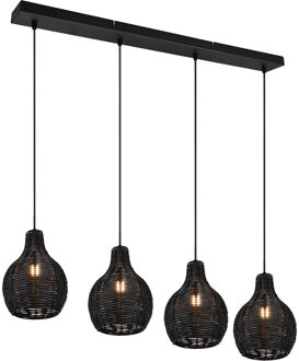 LED Hanglamp - Hangverlichting - Trion Sparko - E14 Fitting - 4-lichts - Rechthoek - Zwart - Hout