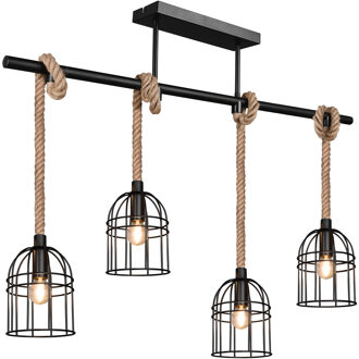 LED Hanglamp - Hangverlichting - Trion Widon - E14 Fitting - 4-lichts - Rechthoek - Mat Zwart - Aluminium