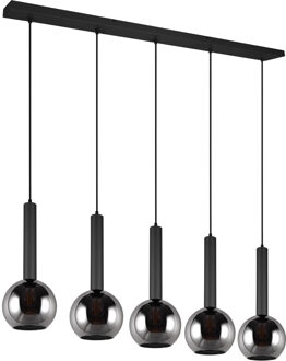 LED Hanglamp - Hangverlichting - Trion Yton - 5 Lichtpunten - E27 Fitting - Rond - Mat Zwart - Metaal