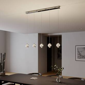 LED hanglamp Hayley, 96 cm, 5-lamps, chroom, glas helder, chroom