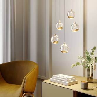 LED hanglamp Hayley, Ø 30 cm, 5-lamps, goud, glas helder, goud
