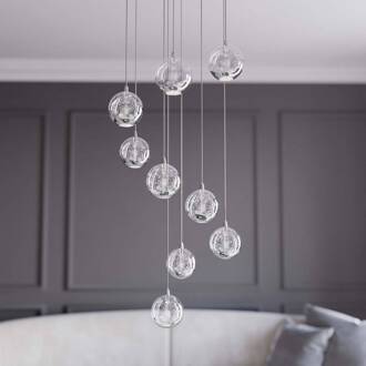 LED hanglamp Hayley, Ø 40 cm, 9-lamps, chroom, glas helder, chroom