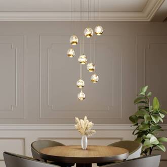 LED hanglamp Hayley, Ø 40 cm, 9-lamps, goud, glas helder, goud